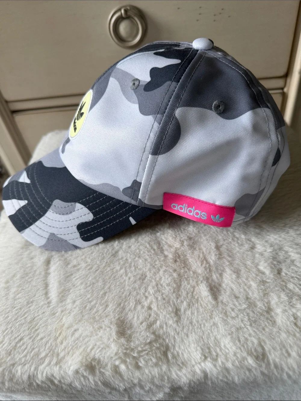 adidas Kids Grey Camo Baseball Hat with Yellow Logo Patch